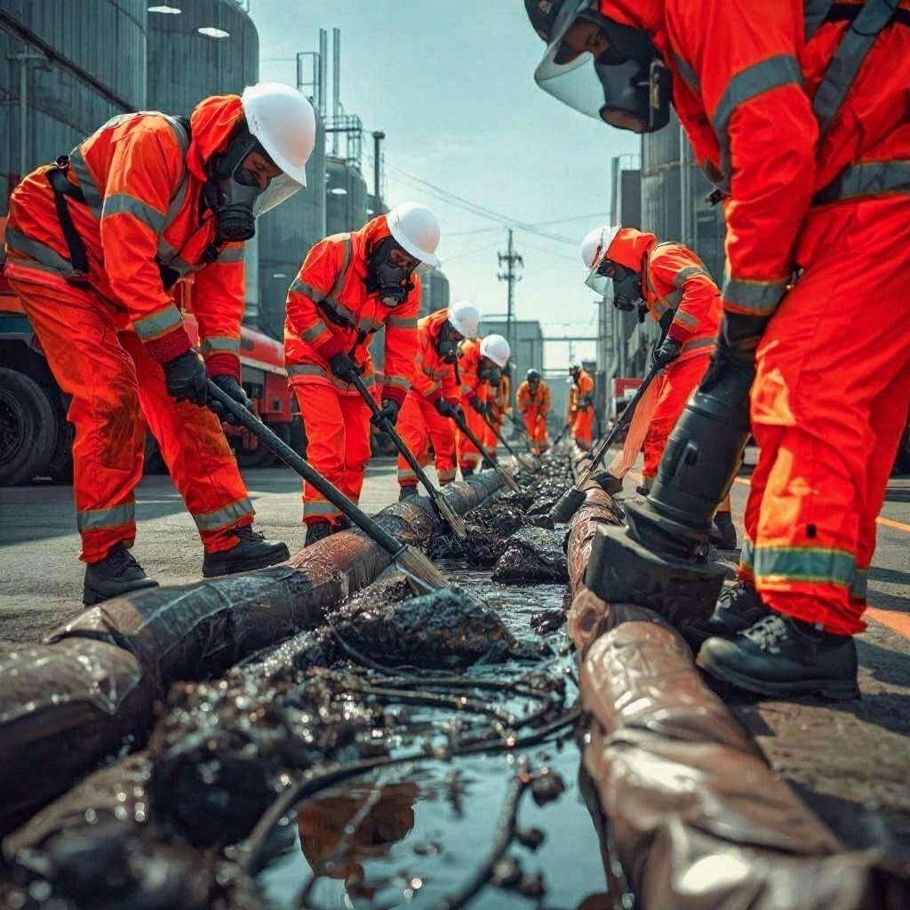 Engineers Controlling Oil Spillage Engineers Controlling Oil Spillage